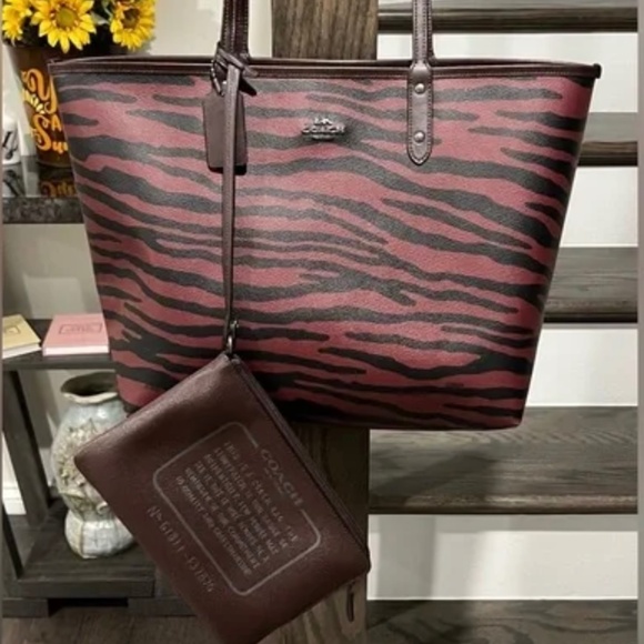 Coach Handbags - Coach Reversible City Tote With Tiger Print with Pouch